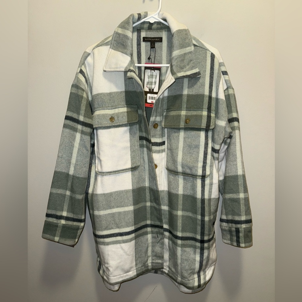 Banana Republic Plaid Jacket in Green and White